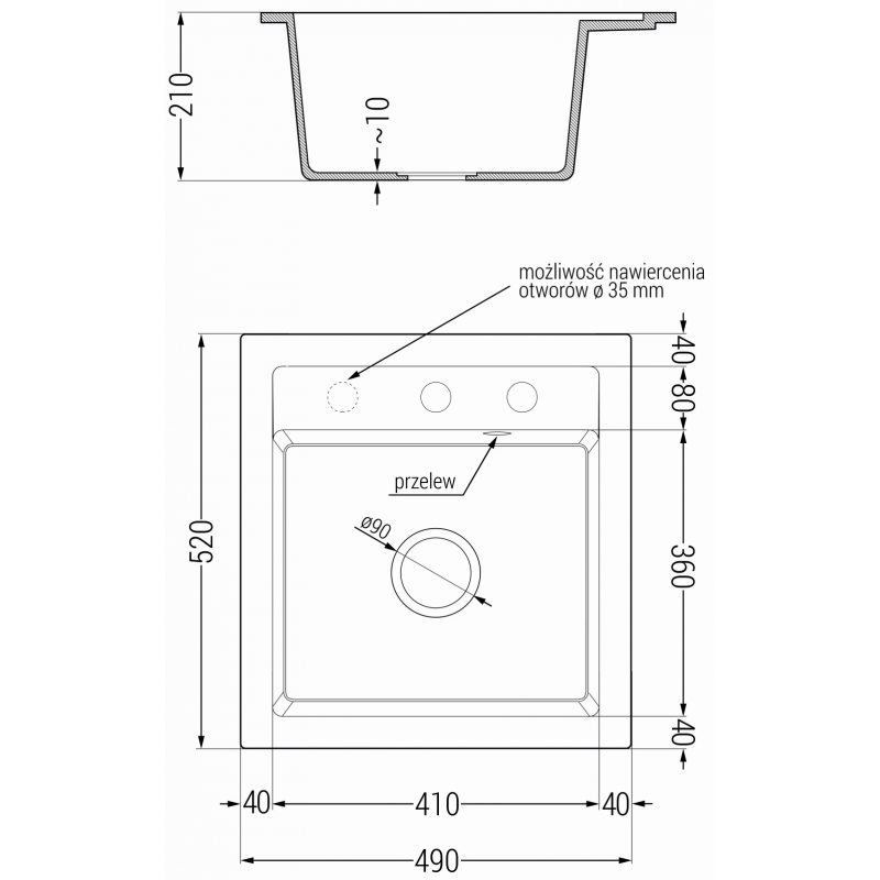 Mexen Vito granite sink with 1 basin and Telma kitchen faucet, black/gold metallic - 6503-75-670200-50
