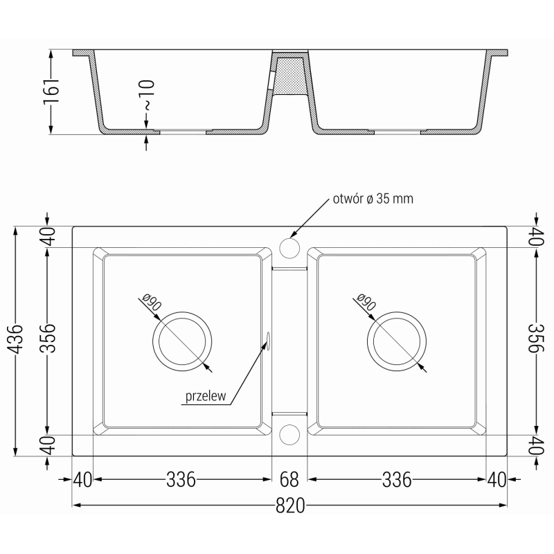 Mexen Mario granite kitchen sink 2-bowl with Telma kitchen faucet, gray - 6504-71-670200-71
