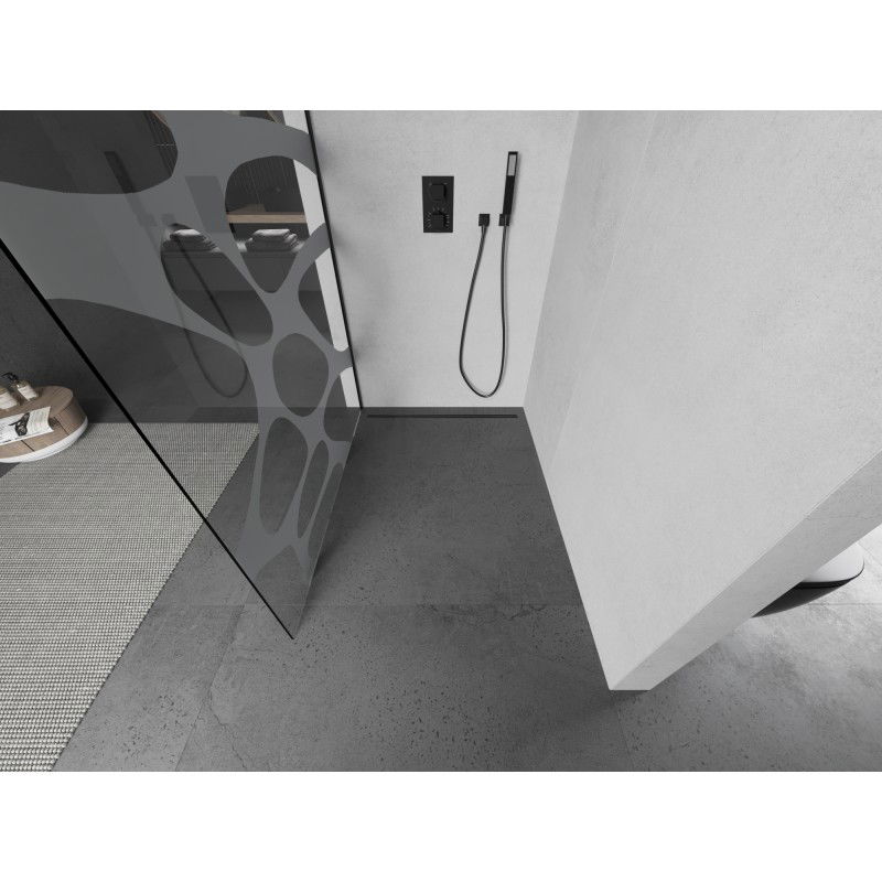 Mexen Kioto L Walk-in shower wall 120 x 200 cm, white wave, black - 800-120-103-70-97