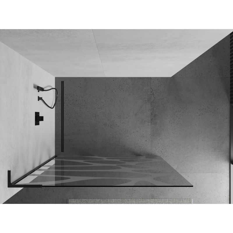 Mexen Kioto L Walk-in shower wall 120 x 200 cm, white wave, black - 800-120-103-70-97