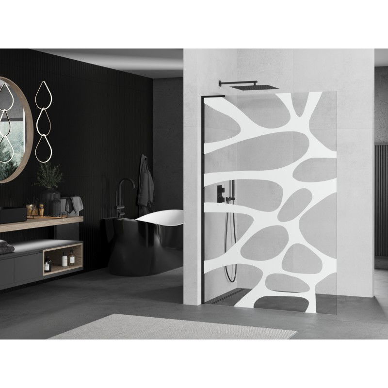 Mexen Kioto L Walk-in Shower Wall 100 x 200 cm, White Wave, Black - 800-100-103-70-97