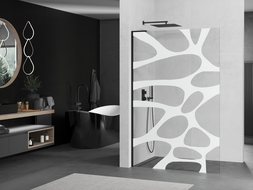 Mexen Kioto L Walk-in Shower Wall 100 x 200 cm, White Pattern, Black - 800-100-103-70-97