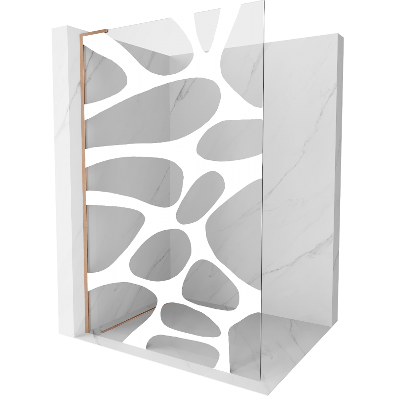 Mexen Kioto L Shower Wall Walk-in 100 x 200 cm, White Pattern, Brushed Copper - 800-100-103-65-97