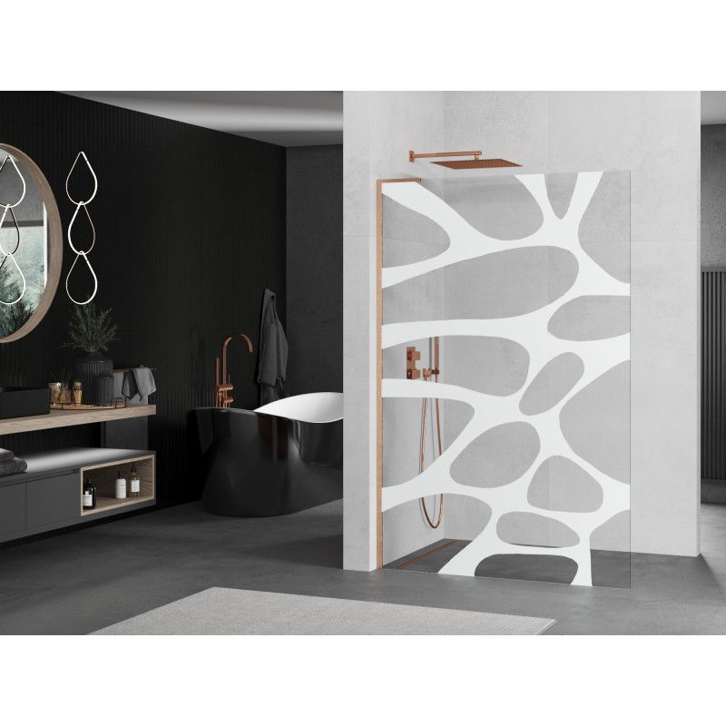 Mexen Kioto L Walk-in Shower Wall 90 x 200 cm, White Wave, Brushed Copper - 800-090-103-65-97