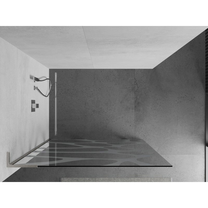Mexen Kioto L Shower Wall Walk-in 90 x 200 cm, White Wave, Brushed Nickel - 800-090-103-97-97