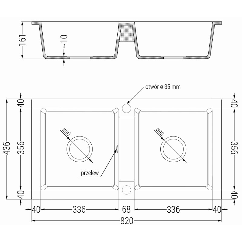Mexen Mario Telma Double-Basin Granite Sink with Kitchen Faucet, Black - 6504-77-670200-00