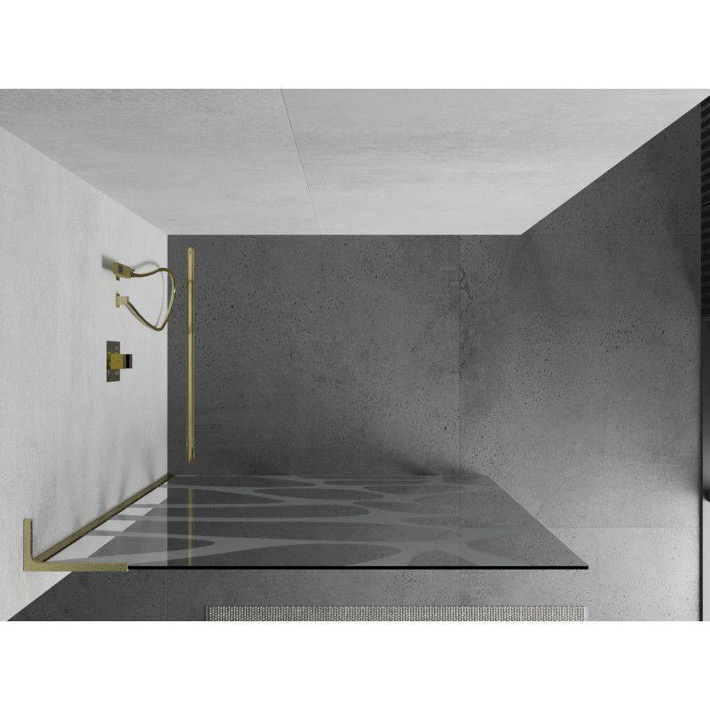 Mexen Kioto L shower wall Walk-in 110 x 200 cm, white wave, brushed gold - 800-110-103-55-97