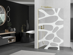 Mexen Kioto L Walk-in Shower Wall 90 x 200 cm, white pattern, brushed gold - 800-090-103-55-97