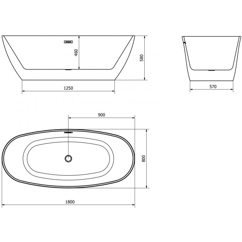 Mexen Eris free-standing bathtub 180 x 80 cm, white, chrome overflow - 53441808000-01