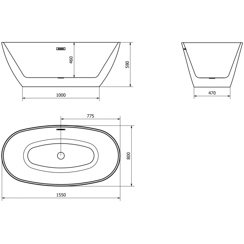 Mexen Eris free-standing bathtub 155 x 80 cm, white, chrome overflow - 53441558000-01