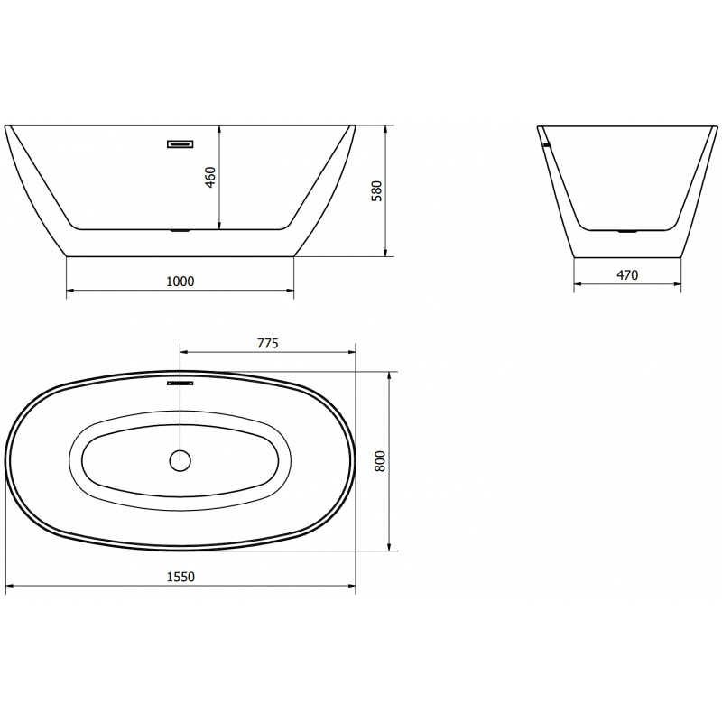 Mexen Eris freestanding bathtub 155 x 80 cm, white, overflow gold - 53441558000-50