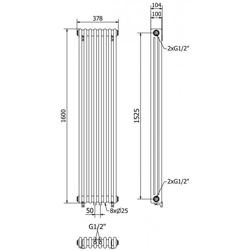 Mexen Denver decorative radiator 1600 x 378 mm, 1487 W, white - W215-1600-378-00-20