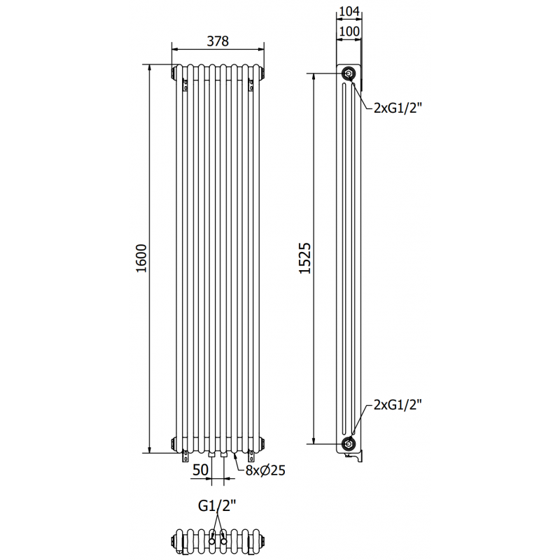 Mexen Denver Decorative Radiator 1600 x 378 mm, 1487 W, Black - W215-1600-378-00-70