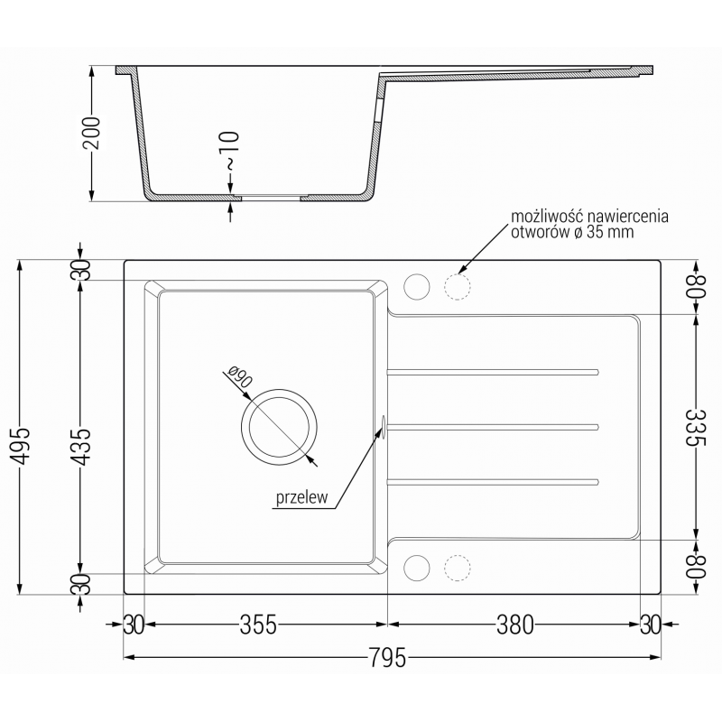 Mexen Bruno granite single-bowl sink with drainer and Telma kitchen faucet, white - 6513-20-670200-50