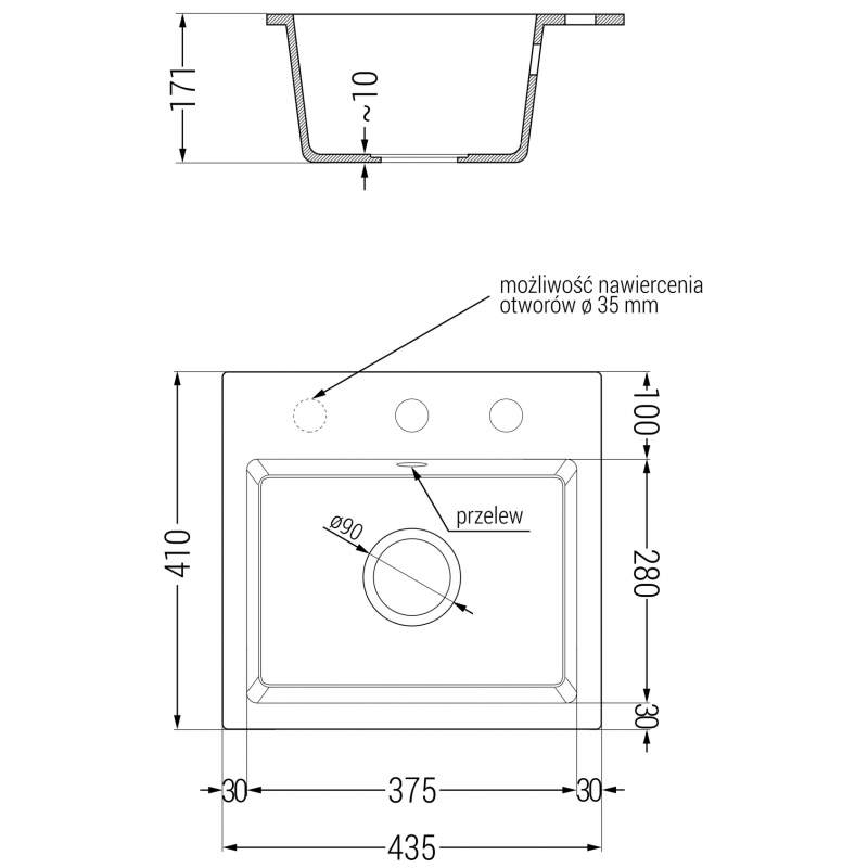 Mexen Milo 1-bowl granite sink with Telma kitchen faucet, speckled black - 6505-76-670200-76