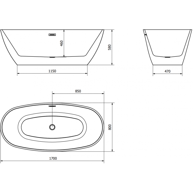 Mexen Eris freestanding bathtub 170 x 80 cm, black, black overflow - 53441708070-70