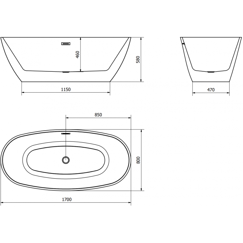 Mexen Eris freestanding bathtub 170 x 80 cm, black, overflow gun metal - 53441708070-95