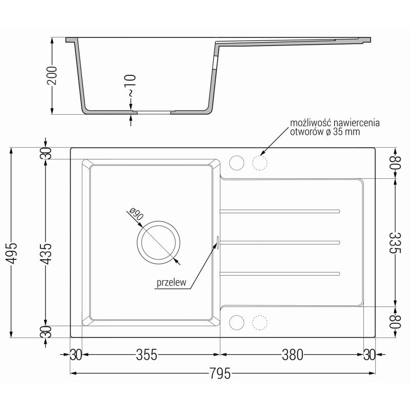 Mexen Bruno granite single-bowl sink with drainer and Rita kitchen faucet, white - 6513-20-670300-00