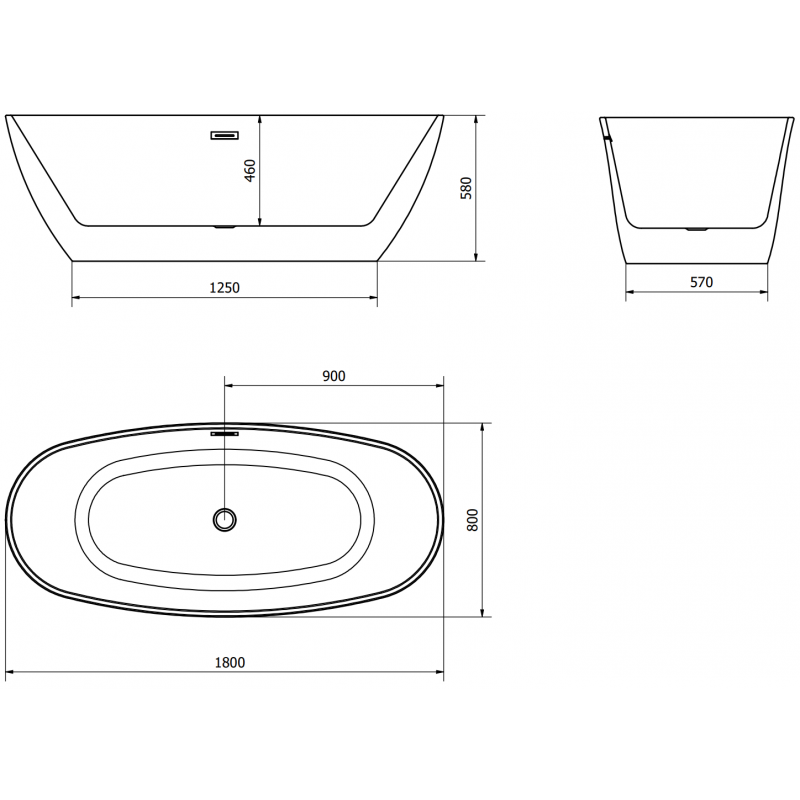 Mexen Eris freestanding bath 180 x 80 cm, white, brushed nickel overflow - 53441808000-97