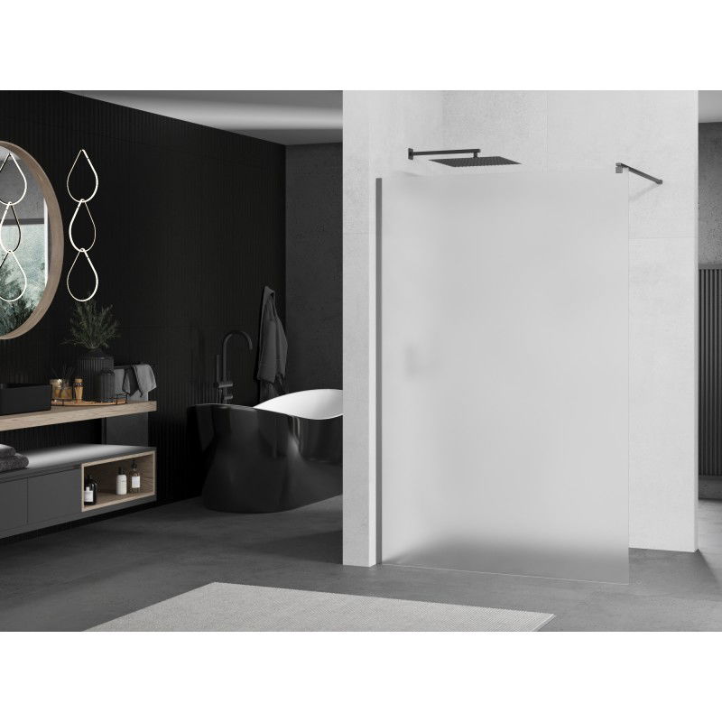 Mexen Kioto shower wall Walk-in 80 x 200 cm, frost 8 mm, gun metal - 800-080-101-95-30