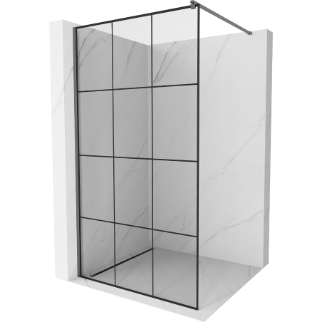 Mexen Kioto Walk-in Shower Wall 100 x 200 cm, Black Grid 8 mm, Gun Metal - 800-100-101-95-77