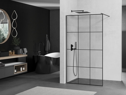 Mexen Kioto shower wall Walk-in 120 x 200 cm, black grid 8 mm, gun metal - 800-120-101-95-77