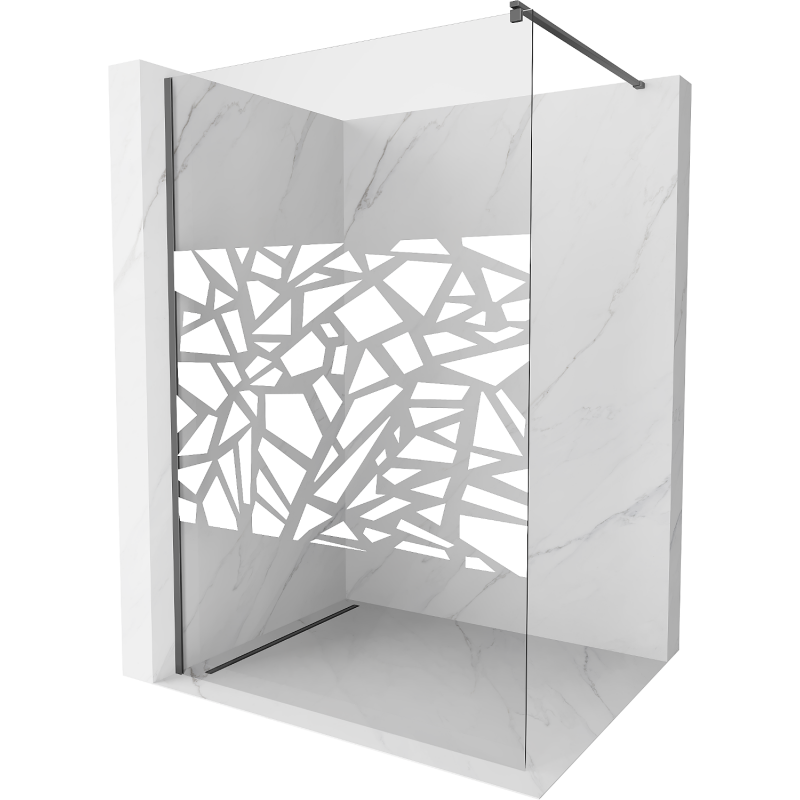 Mexen Kioto Walk-in Shower Wall 100 x 200 cm, White Pattern 8 mm, Gun Metal - 800-100-101-95-85