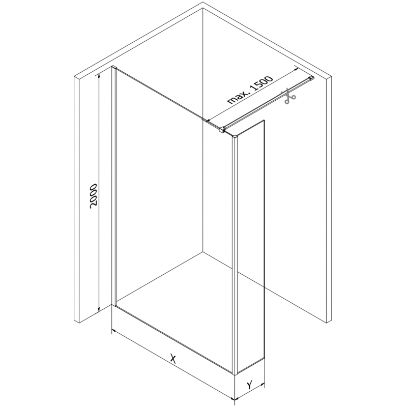 Mexen Kioto shower wall Walk-in 150 x 30 cm, transparent, brushed gun gray - 800-150-212-66-00-030