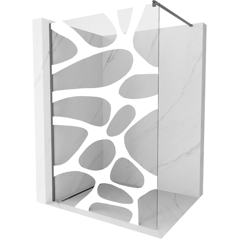 Mexen Kioto Walk-in Shower Panel 140 x 200 cm, White Pattern 8 mm, Gun Metal - 800-140-101-95-97