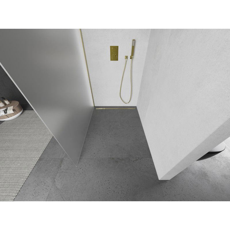 Mexen Kioto Walk-in Shower Wall 120 x 200 cm, Frosted 8 mm, Brushed Gold - 800-120-101-55-30