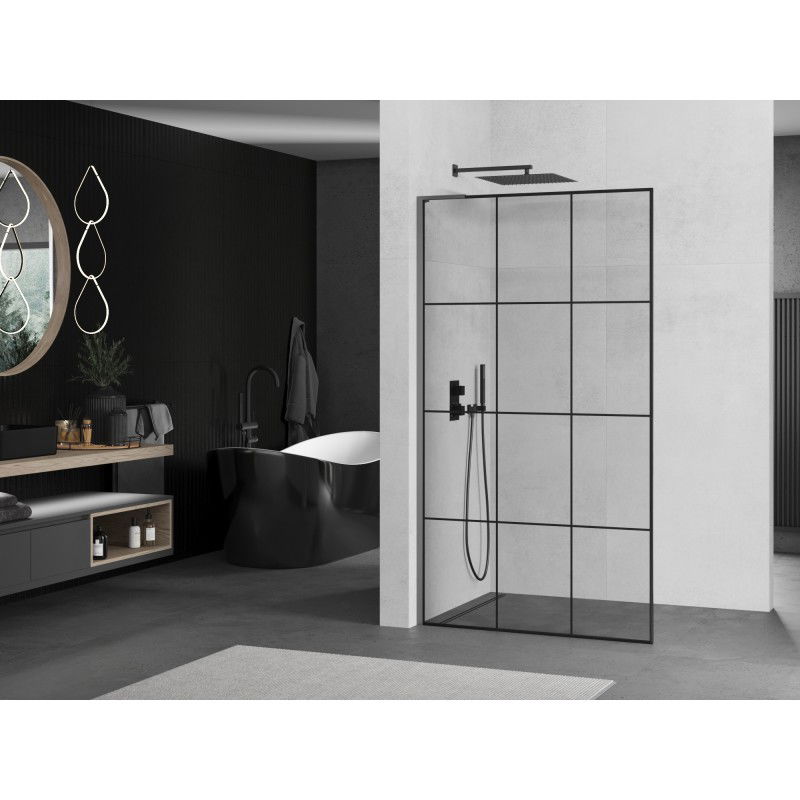 Mexen Kioto L Walk-in Shower Wall 100 x 200 cm, Black Grid, Gun Metal - 800-100-103-95-77