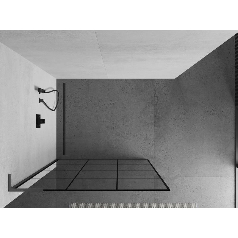 Mexen Kioto L shower wall Walk-in 120 x 200 cm, black grid, gun metal - 800-120-103-95-77