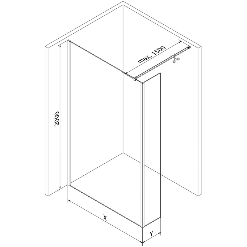 Mexen Kioto Walk-in Shower Screen 120 x 30 cm, Black Frame, Gun Metal - 800-120-212-95-70-030