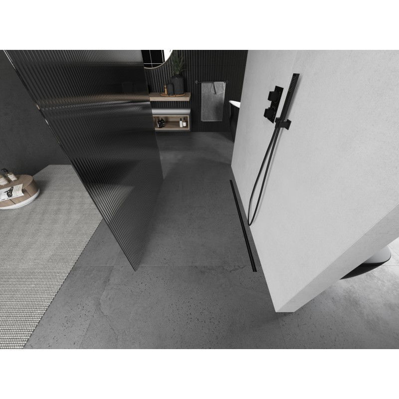 Mexen Kioto freestanding shower wall 110 x 200 cm, striped 8 mm, gun metal - 800-110-002-95-09