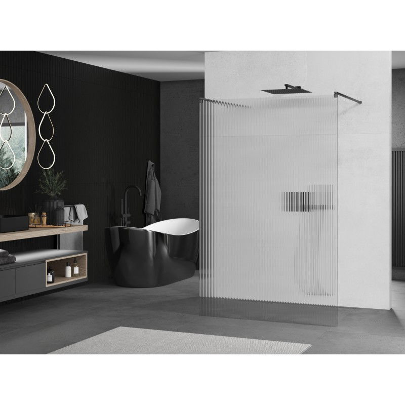 Mexen Kioto freestanding shower wall 110 x 200 cm, striped 8 mm, gun metal - 800-110-002-95-09