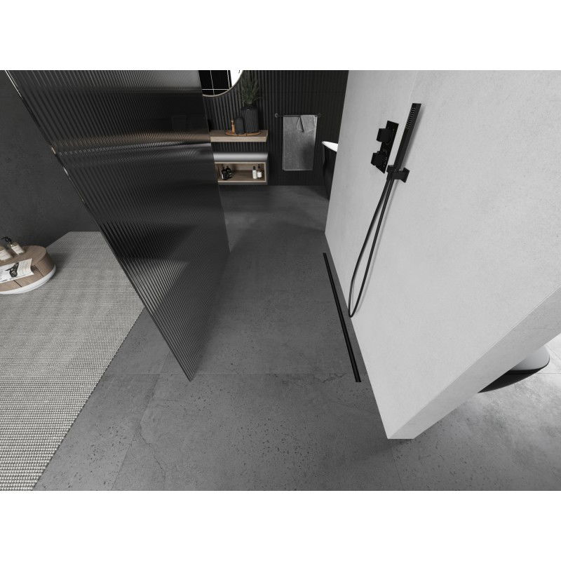 Mexen Kioto freestanding shower wall 100 x 200 cm, striped 8 mm, gun gray brushed - 800-100-002-66-09