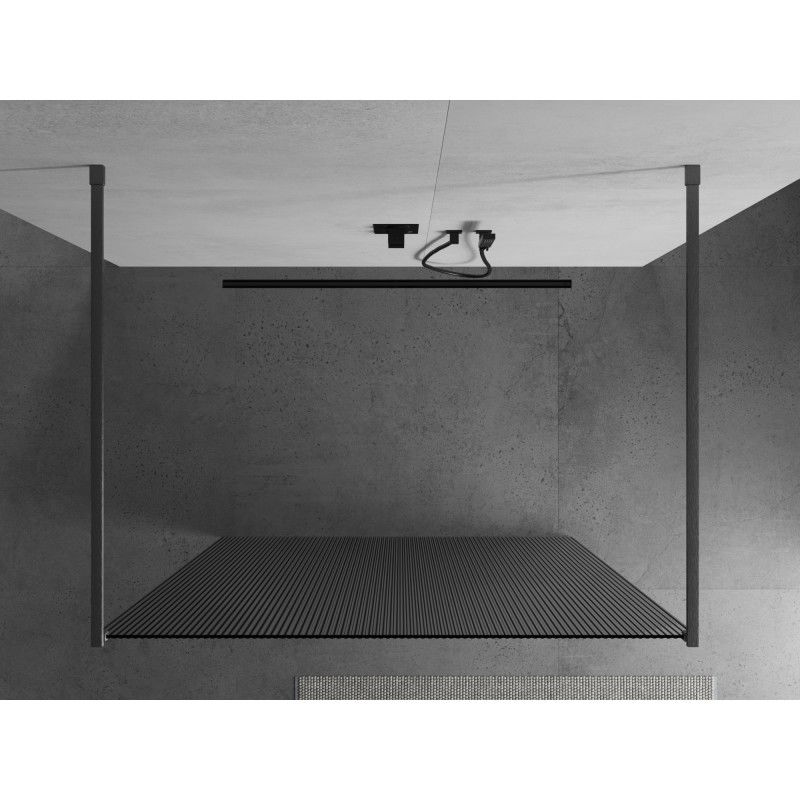 Mexen Kioto Freestanding Shower Wall 120 x 200 cm, Stripes 8 mm, Brushed Gun Gray - 800-120-002-66-09