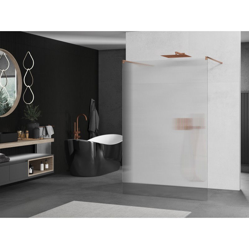 Mexen Kioto freestanding shower wall 120 x 200 cm, stripes 8 mm, brushed copper - 800-120-002-65-09