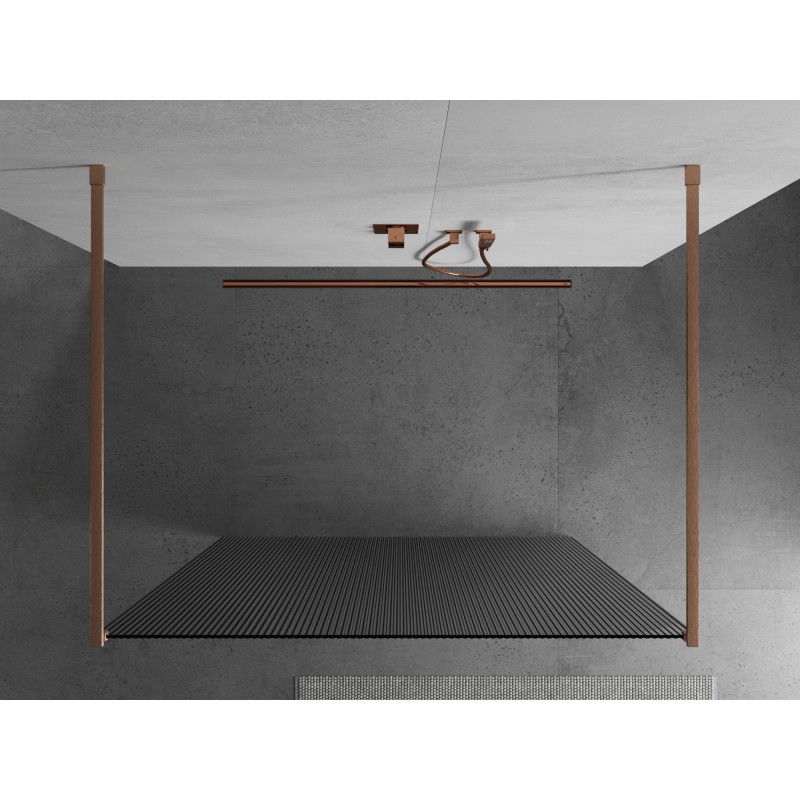 Mexen Kioto freestanding shower wall 140 x 200 cm, stripes 8 mm, brushed copper - 800-140-002-65-09