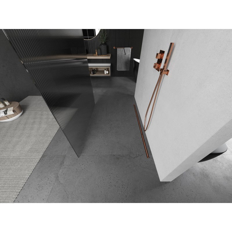 Mexen Kioto freestanding shower wall 140 x 200 cm, stripes 8 mm, brushed copper - 800-140-002-65-09