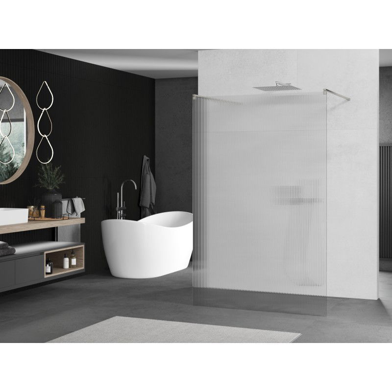 Mexen Kioto freestanding shower wall 110 x 200 cm, stripes 8 mm, brushed nickel - 800-110-002-97-09