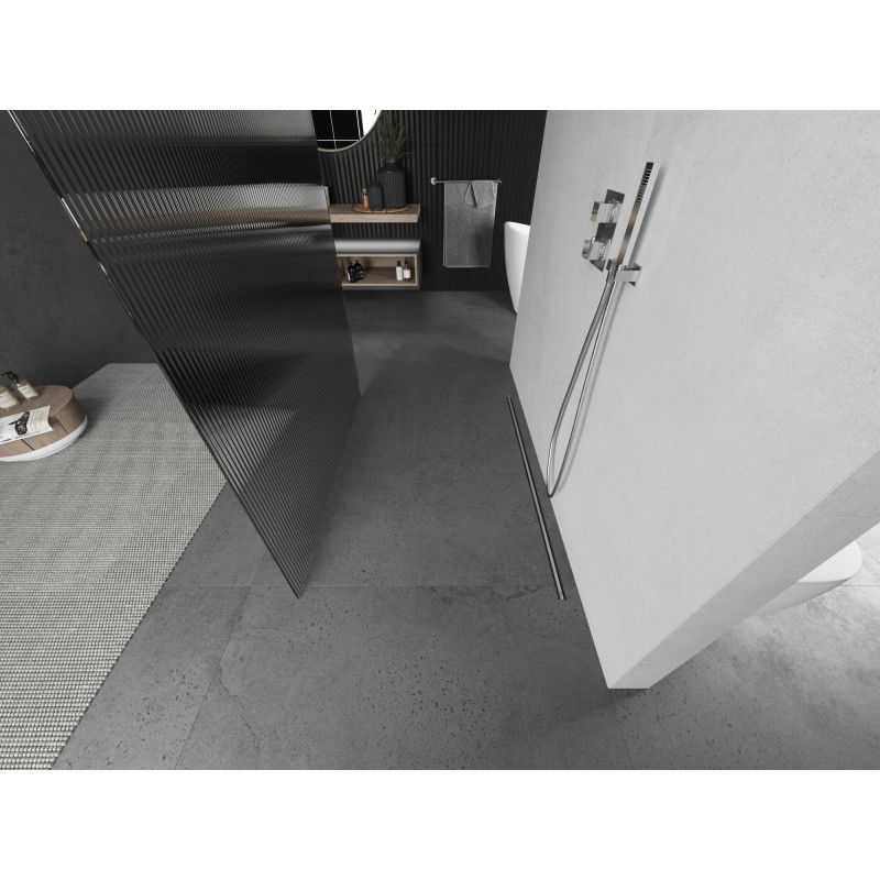 Mexen Kioto freestanding shower wall 120 x 200 cm, stripes 8 mm, brushed nickel - 800-120-002-97-09