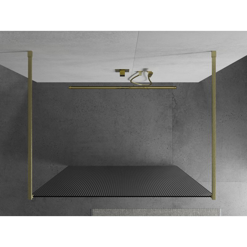 Mexen Kioto freestanding shower wall 140 x 200 cm, striped 8 mm, gold brushed - 800-140-002-55-09