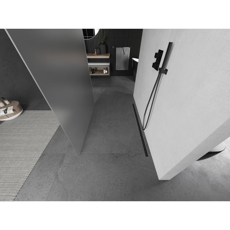 Mexen Kioto freestanding shower wall 130 x 200 cm, frost 8 mm, gun metal - 800-130-002-95-30