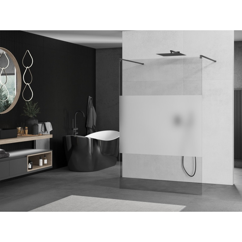 Mexen Kioto freestanding shower wall 110 x 200 cm, transparent/frosted 8 mm, gun metal - 800-110-002-95-35
