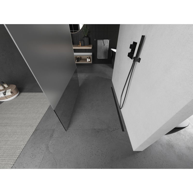 Mexen Kioto 140 x 200 cm Freestanding Shower Wall, Transparent/Frosted 8 mm, Gun Metal - 800-140-002-95-35