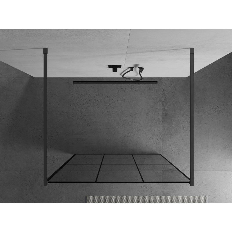 Mexen Kioto freestanding shower wall 110 x 200 cm, black grid 8 mm, gun metal - 800-110-002-95-77