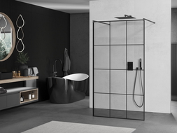 Mexen Kioto freestanding shower wall 110 x 200 cm, black grid 8 mm, gun metal - 800-110-002-95-77