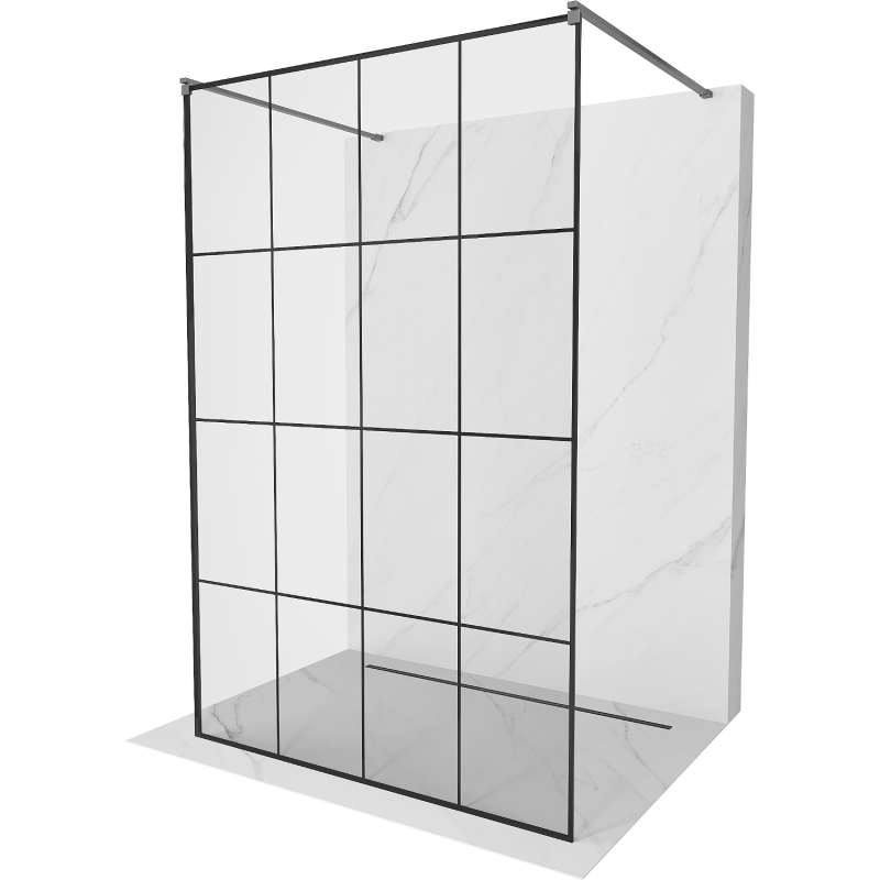 Mexen Kioto freestanding shower screen 130 x 200 cm, black grid 8 mm, gun metal - 800-130-002-95-77
