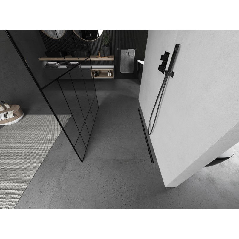 Mexen Kioto freestanding shower wall 140 x 200 cm, black pattern 8 mm, gun metal - 800-140-002-95-78